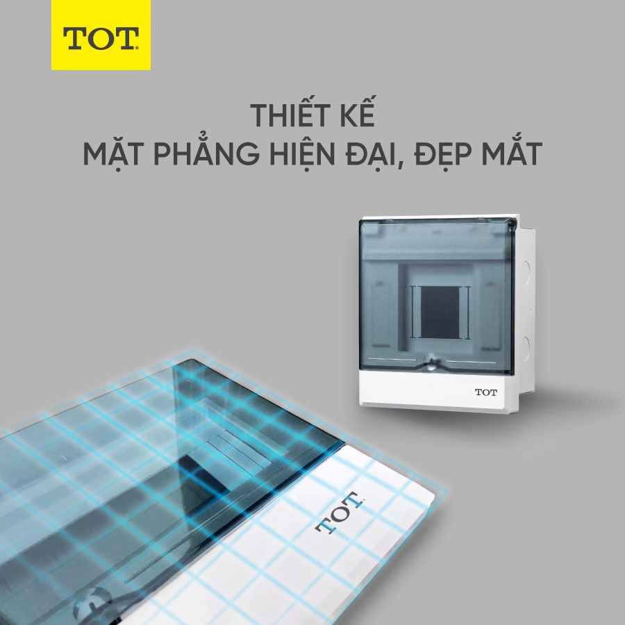 Tủ aptomat âm tường 5-7P, đế nhựa, cửa mở lên