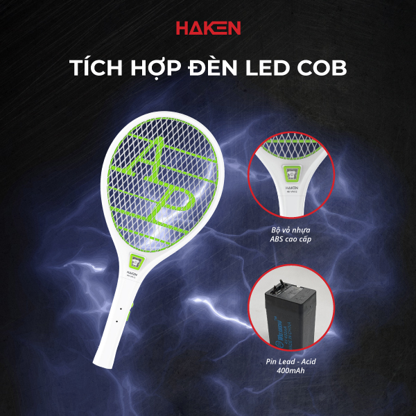 Vợt muỗi màu xanh, pin lead-acid 400mAh, sử dụng dây sạc rời