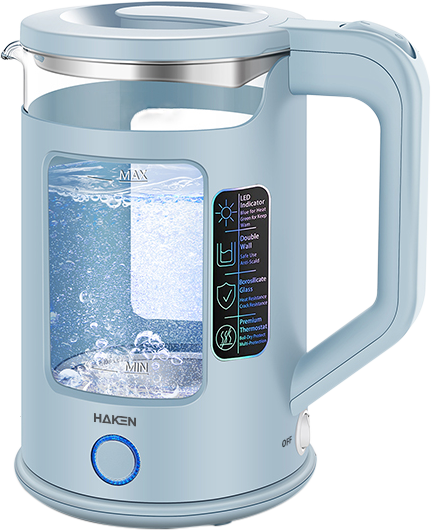 Ấm siêu tốc thủy tinh 2 lớp 1.8L 1500W, Màu xanh nước biển