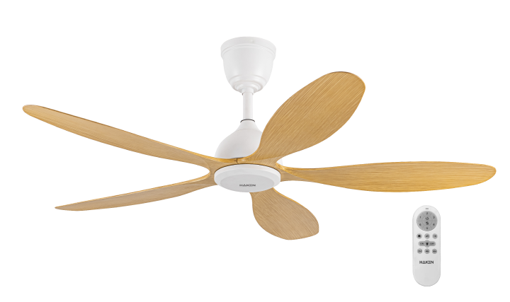 Quạt trần DC 52inch, 5 cánh, động cơ 38W, màu gỗ nhạt+trắng