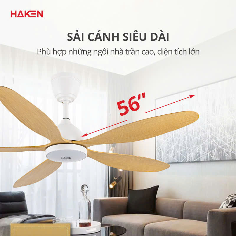 Quạt trần đèn DC 56inch, 5 cánh, động cơ DC 55W, đèn 24W, màu gỗ trắng, HK-QT26WB