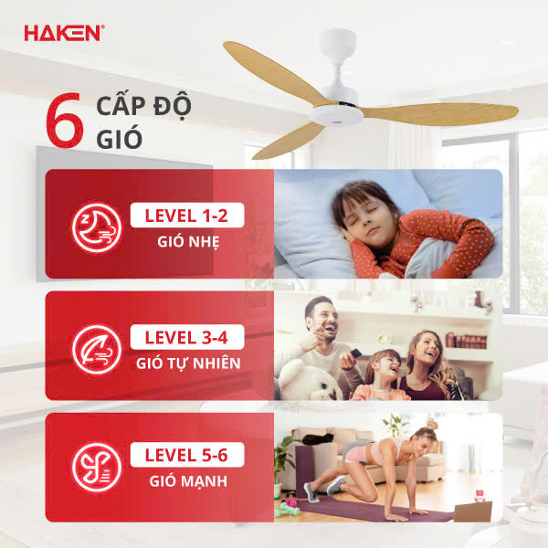 Quạt trần DC 3 cánh, 54inch, 45W, màu trắng model HK-QT36WH