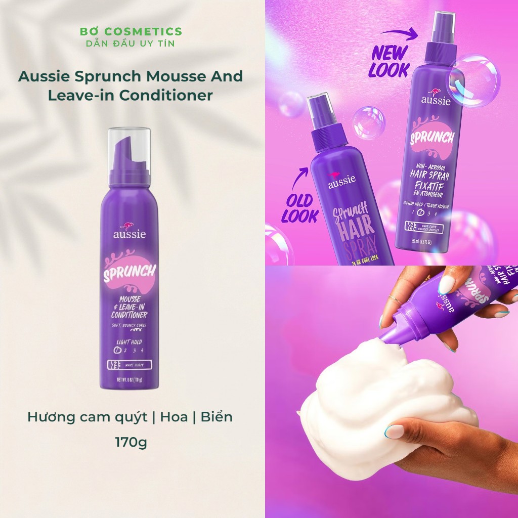 Xịt Bọt Tạo Kiểu & Dưỡng Tóc Aussie Sprunch Mousse & Leave-In Conditioner