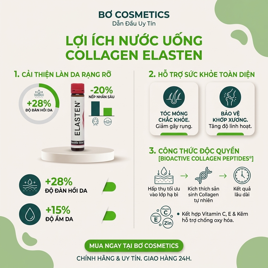 Nước Uống Collagen Elasten (28 ống x 25ml) - Collagen Cao Cấp Số 1 Tại Đức