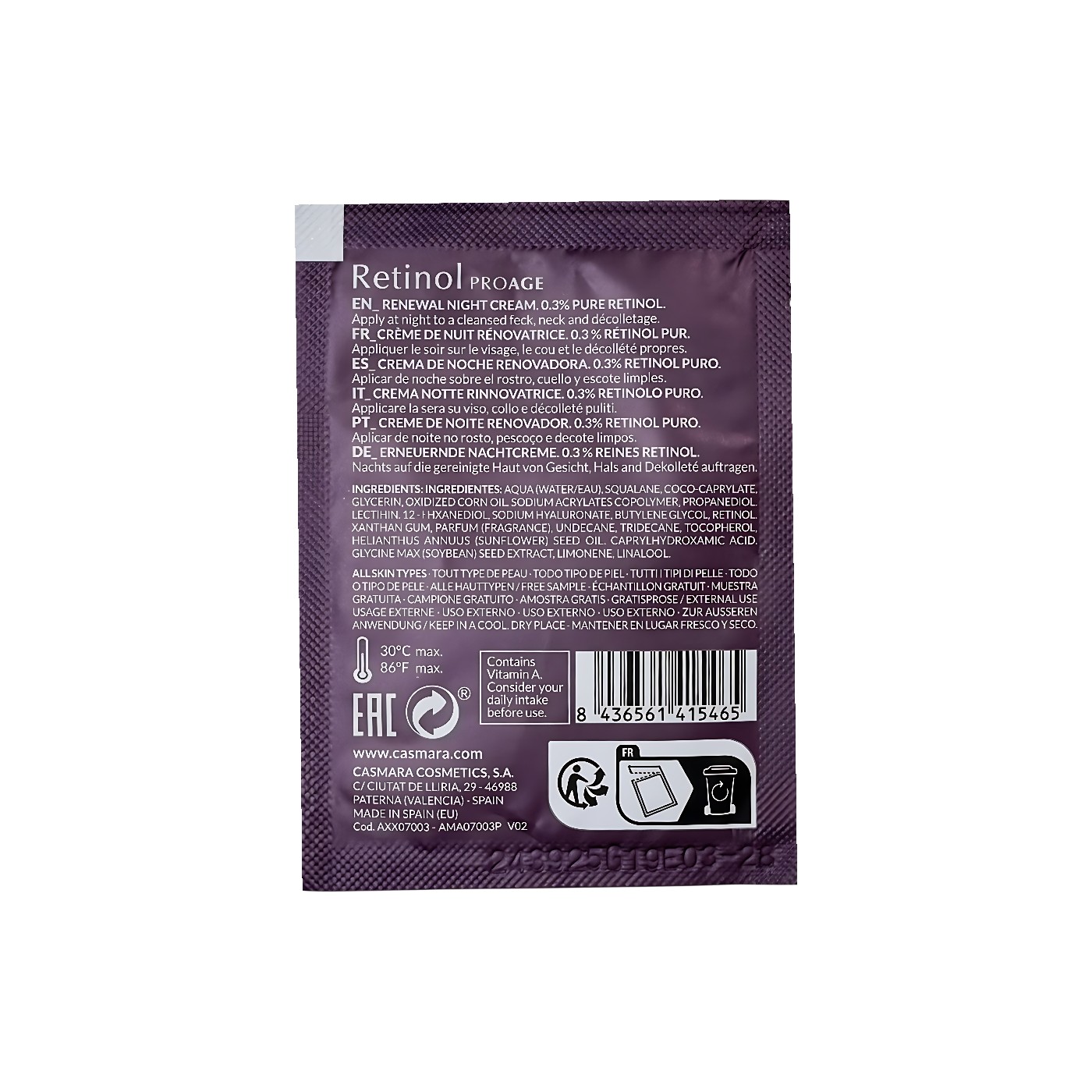 [Sample 2ml] Kem Dưỡng Đêm Tái Tạo Da Casmara Retinol PROAGE Renewal Night Cream 0.3%