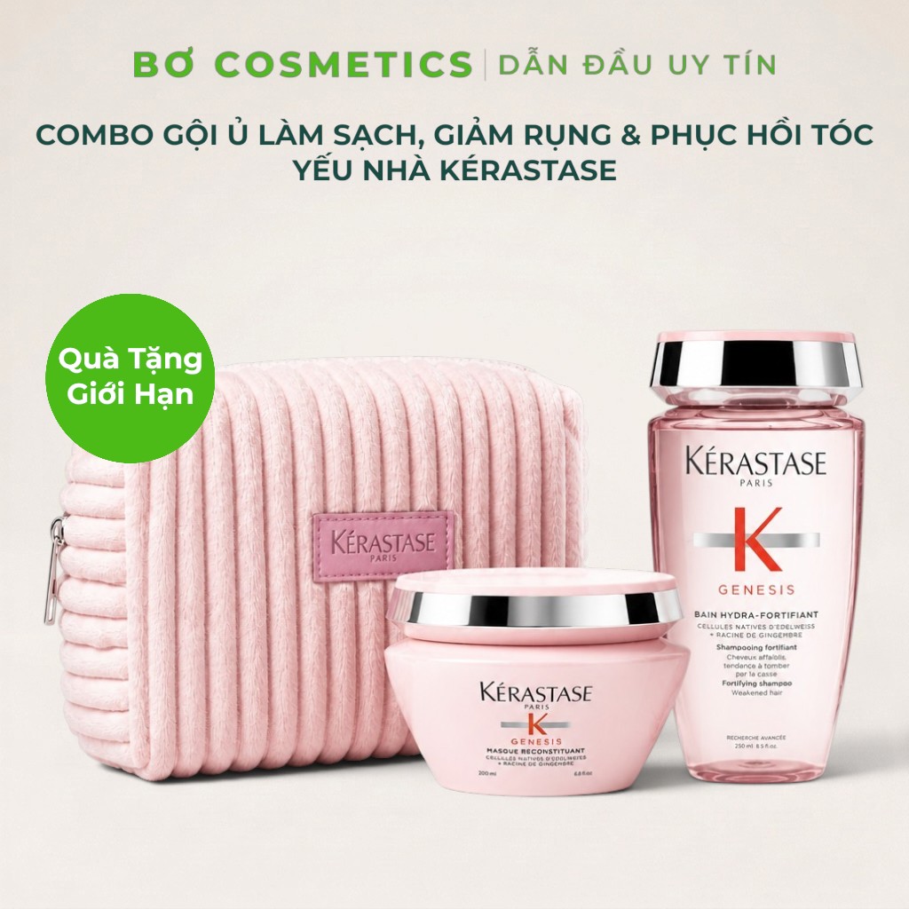 [Tặng Kèm Túi] Combo Dầu Gội Và Mặt Nạ Ủ Chăm Sóc Tóc Kérastase Genesis Bain Hydra-Fortifiant & Masque Reconstituant