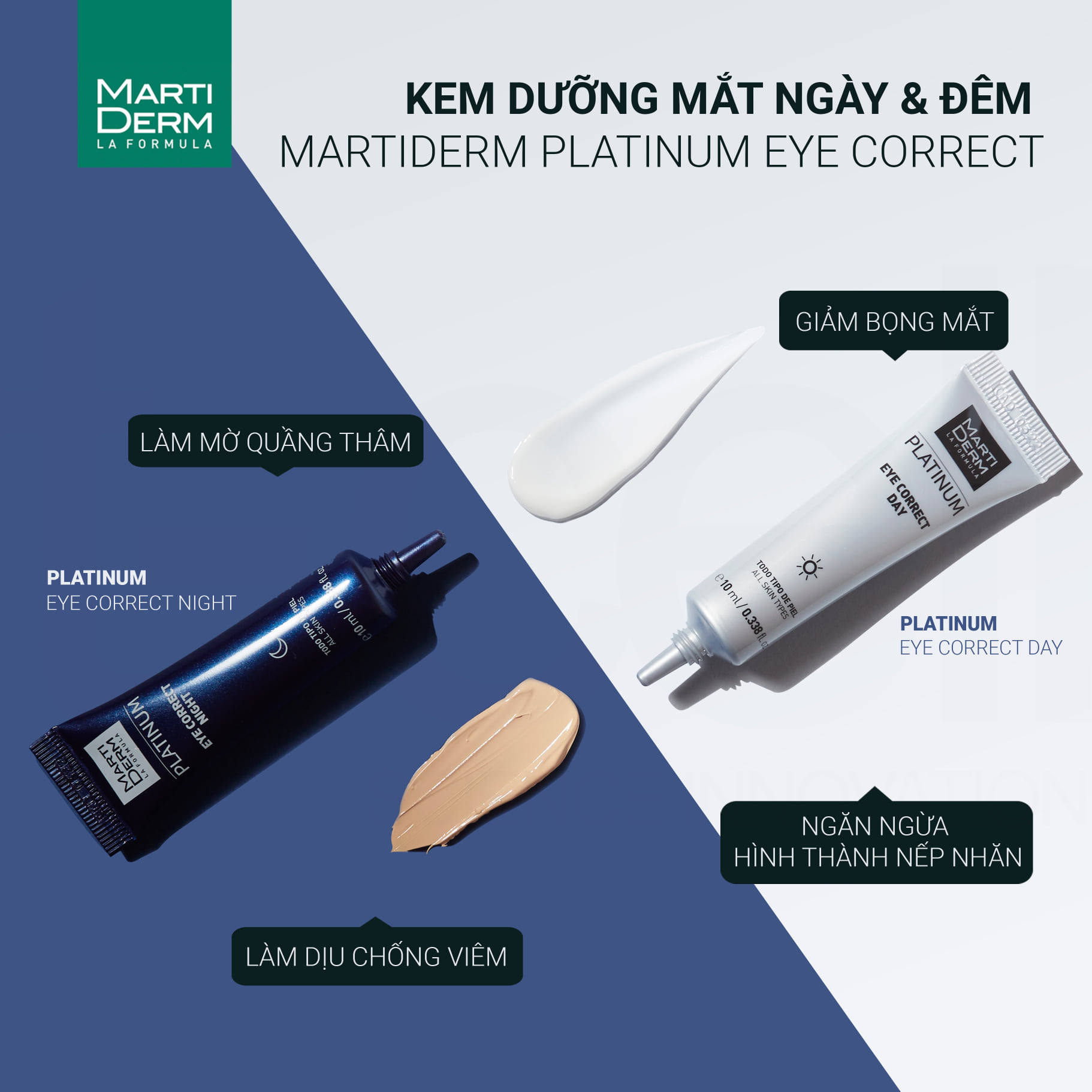 Kem Dưỡng Mắt Ngày & Đêm Giảm Bọng Mắt, Quầng Thâm MartiDerm Platinum Eye Correct
