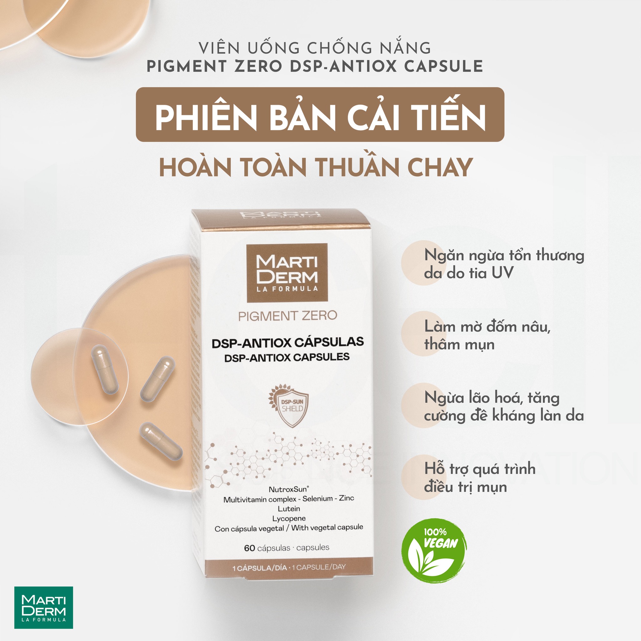 MartiDerm Pigment Zero DSP Antiox Capsules - Viên Uống Chống Nắng Thuần Chay