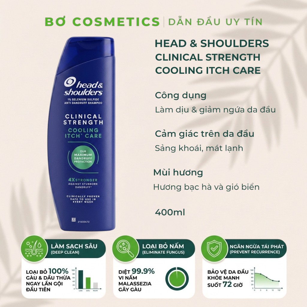 Dầu Gội Head & Shoulders Cooling Itch Care Mát Lạnh, Trị Gàu & Nấm Da Đầu