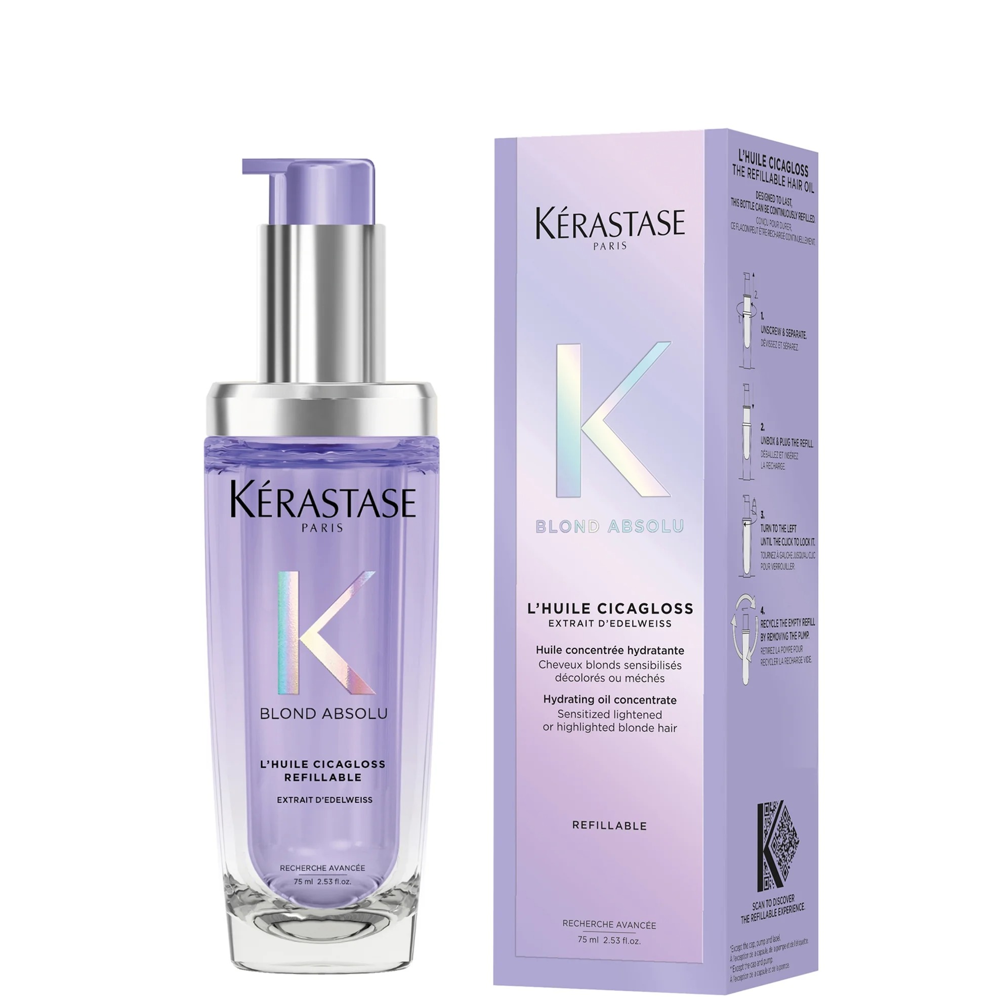 Dầu Dưỡng Tóc Kérastase Blond Absolu L'huile Cicagloss Refillable 75ml - Dành Cho Tóc Tẩy Nhuộm