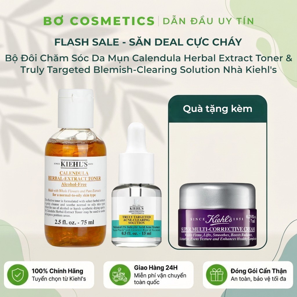 Bộ Đôi Chăm Sóc Da Mụn Calendula Herbal Extract Toner 75ml Và Truly Targeted Blemish-Clearing Solution 15ml Nhà Kiehl's