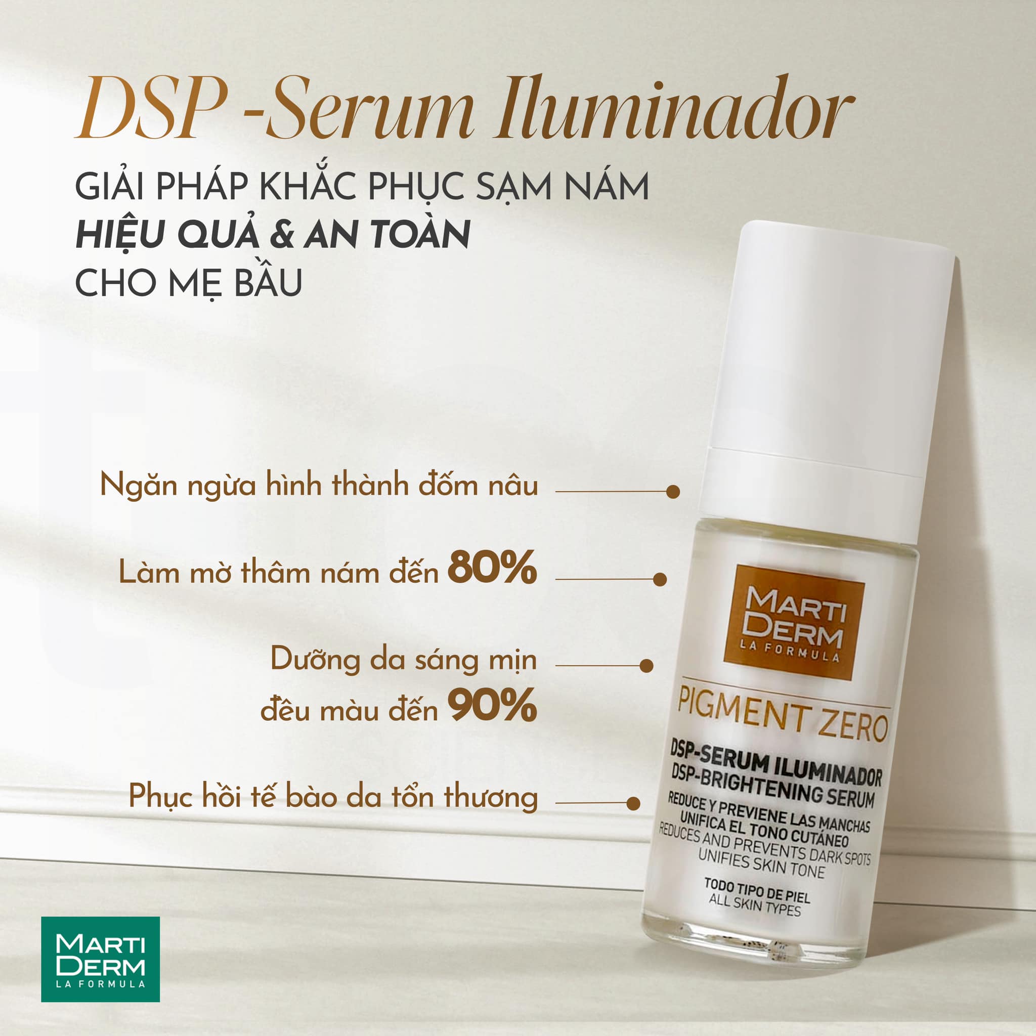 MartiDerm Pigment Zero DSP Serum Illuminator - Tinh Chất Làm Sáng Da, Mờ Thâm, Duy Trì Sau Điều Trị Hydroquinone