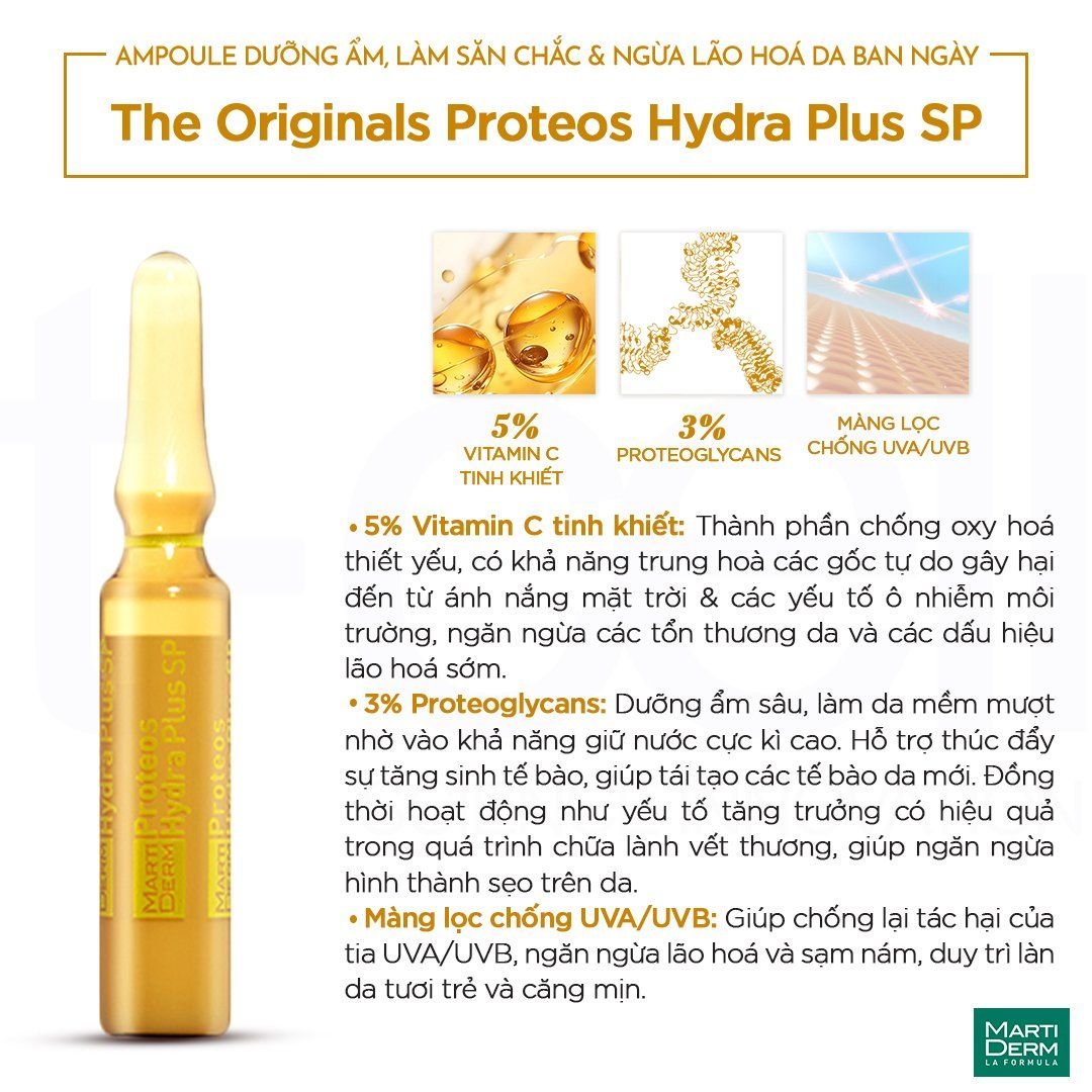 Martiderm The Originals Proteos Hydra Plus SP - Ampoule Dưỡng Ẩm, Làm Săn Chắc & Ngừa Lão Hoá Da Ban Ngày