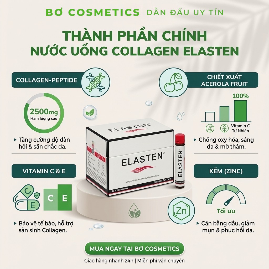 Nước Uống Collagen Elasten (28 ống x 25ml) - Collagen Cao Cấp Số 1 Tại Đức