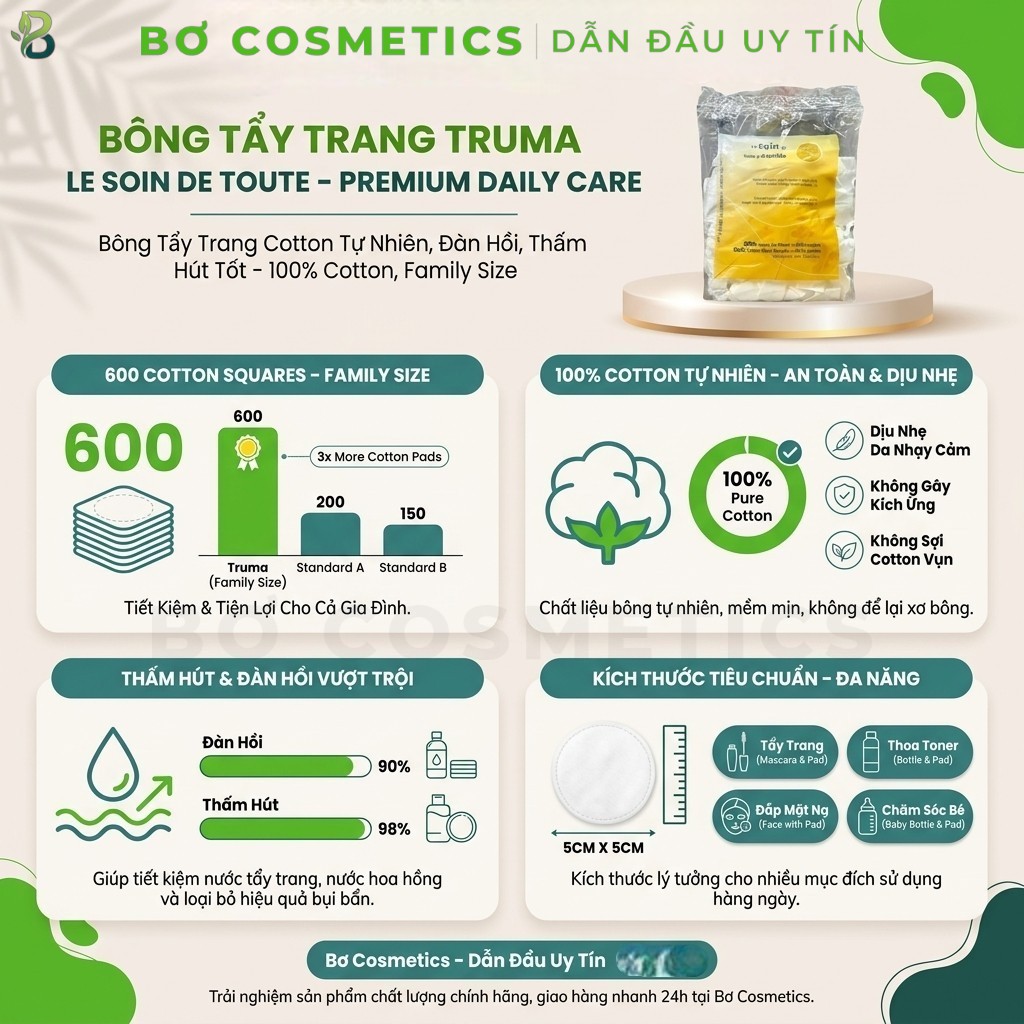 Bông Tẩy Trang Truma Le Soin De Toute 600 Miếng