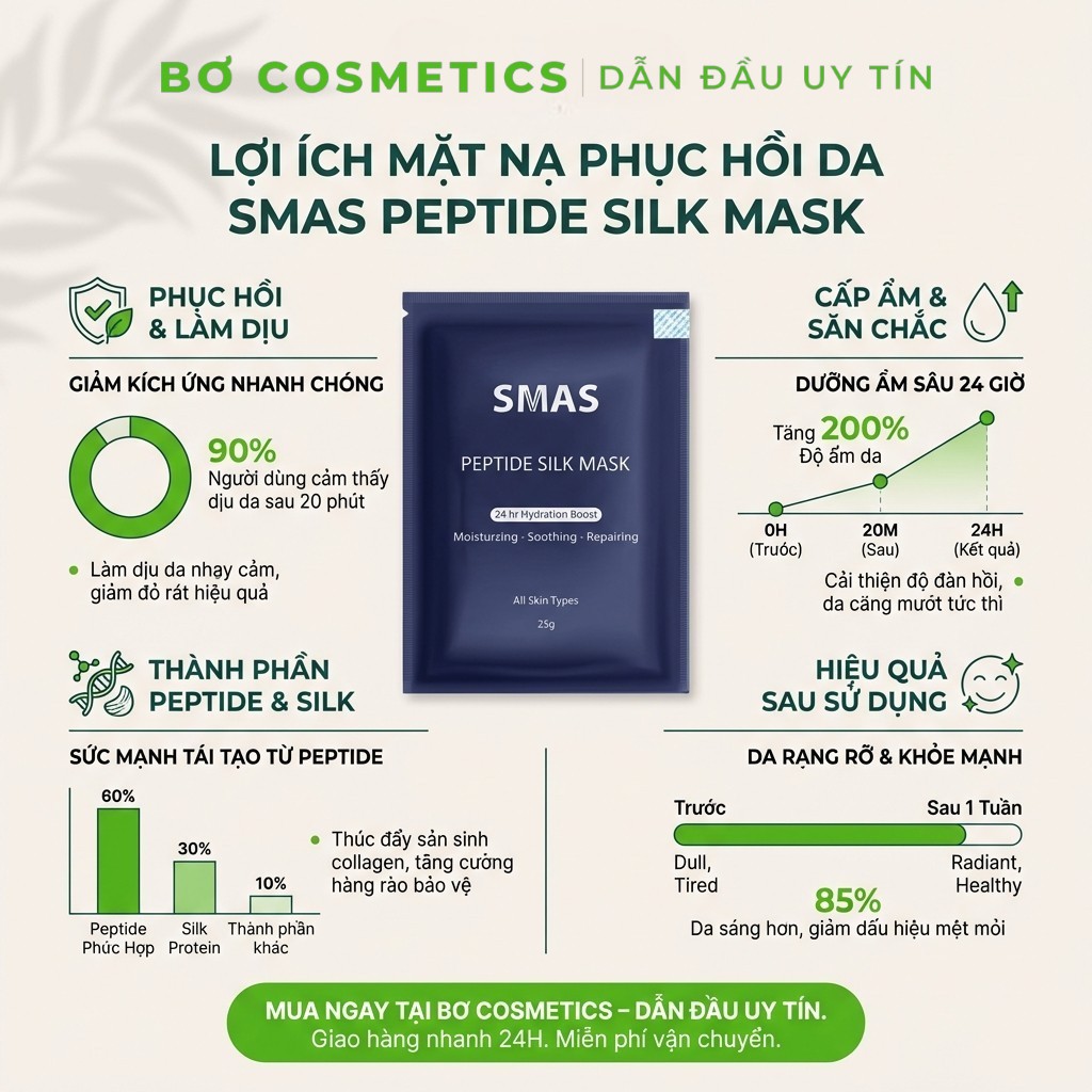 Mặt Nạ Phục Hồi Da SMAS Peptide Silk Mask 24h Hydration Boost