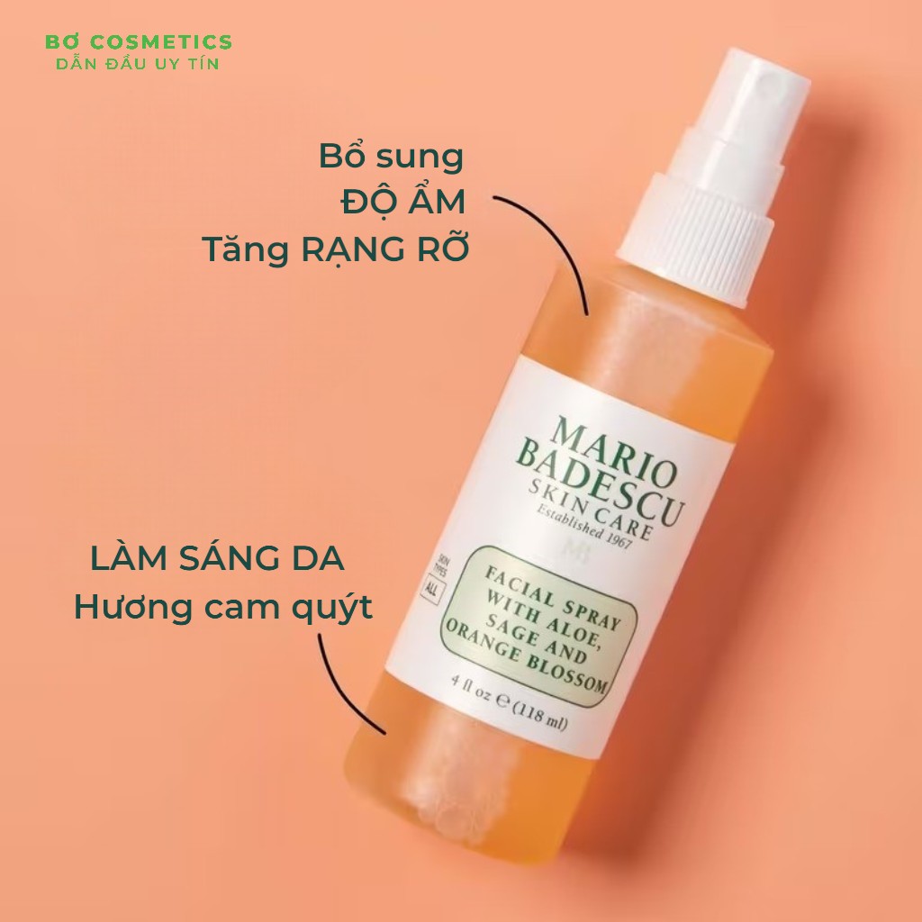 Xịt Khoáng Mario Badescu Facial Spray with Aloe, Sage, Orange Blossom 118ml