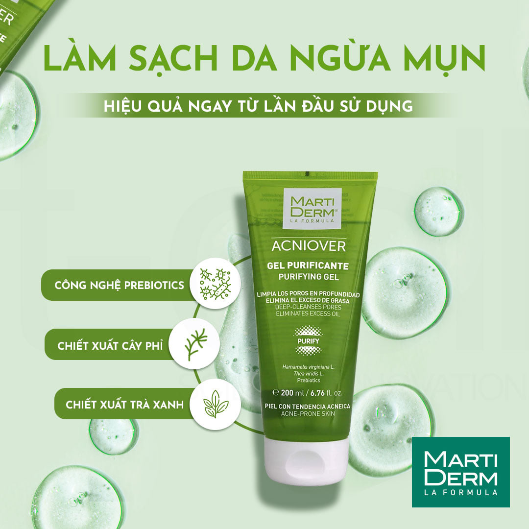 MartiDerm Acniover Purifying Gel - Gel rửa mặt cho da dầu mụn