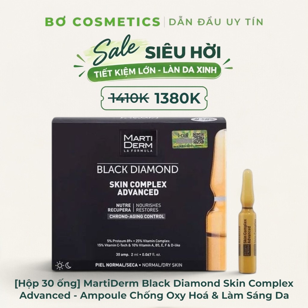 MartiDerm Black Diamond Skin Complex Advanced - Ampoule Chống Oxy Hoá, Trẻ Hóa & Làm Sáng Da 5% Proteum 89+, 15% Vitamin C-Tech