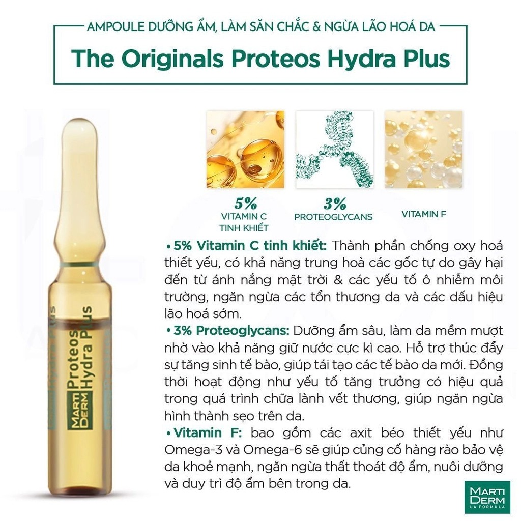 MartiDerm The Originals Proteos Hydra Plus - Ampoule Dưỡng Ẩm, Làm Săn Chắc & Ngừa Lão Hoá Da