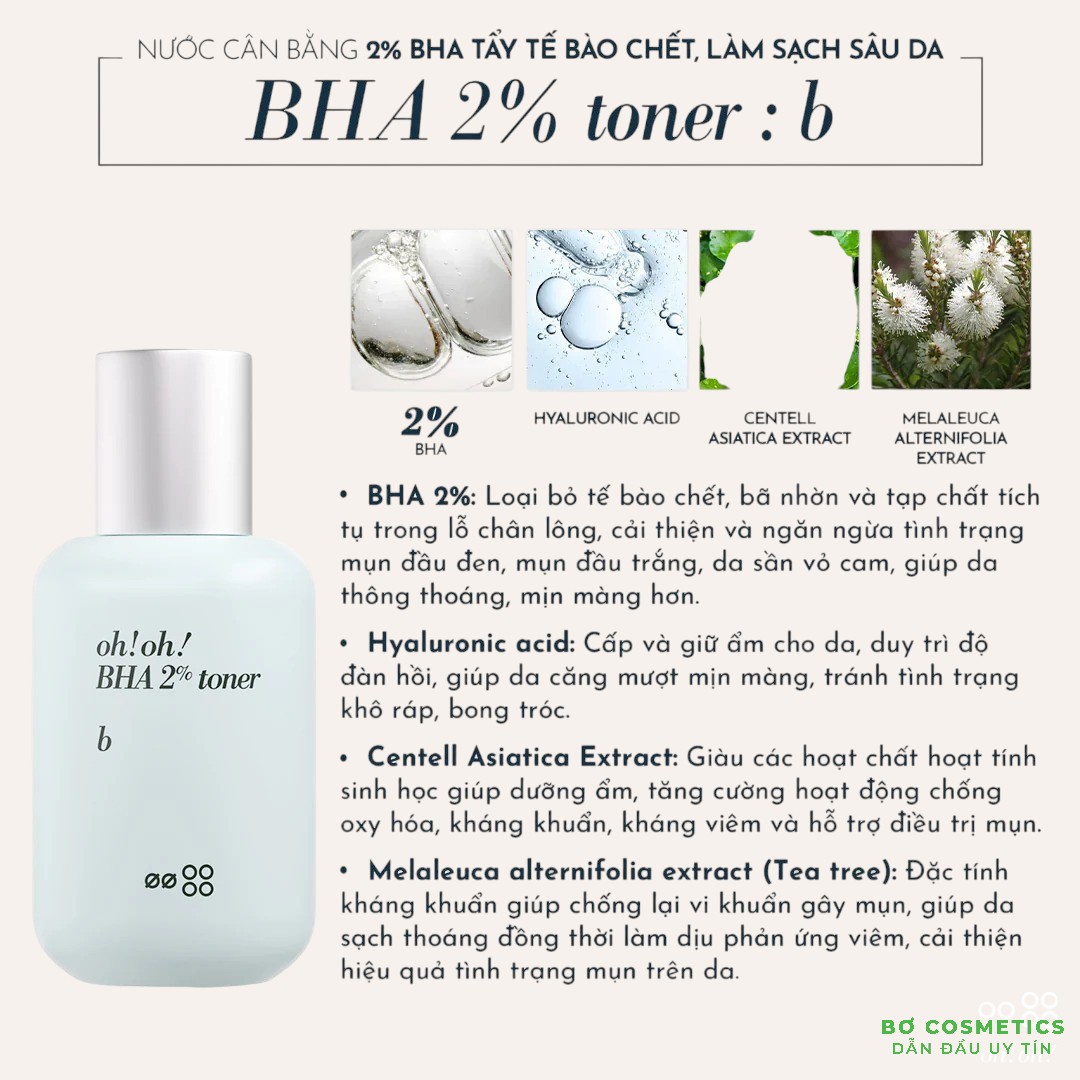 Nước Cân Bằng Tẩy Tế Bào Chết, Làm Sạch Sâu Da Oh!Oh! BHA 2% Toner
