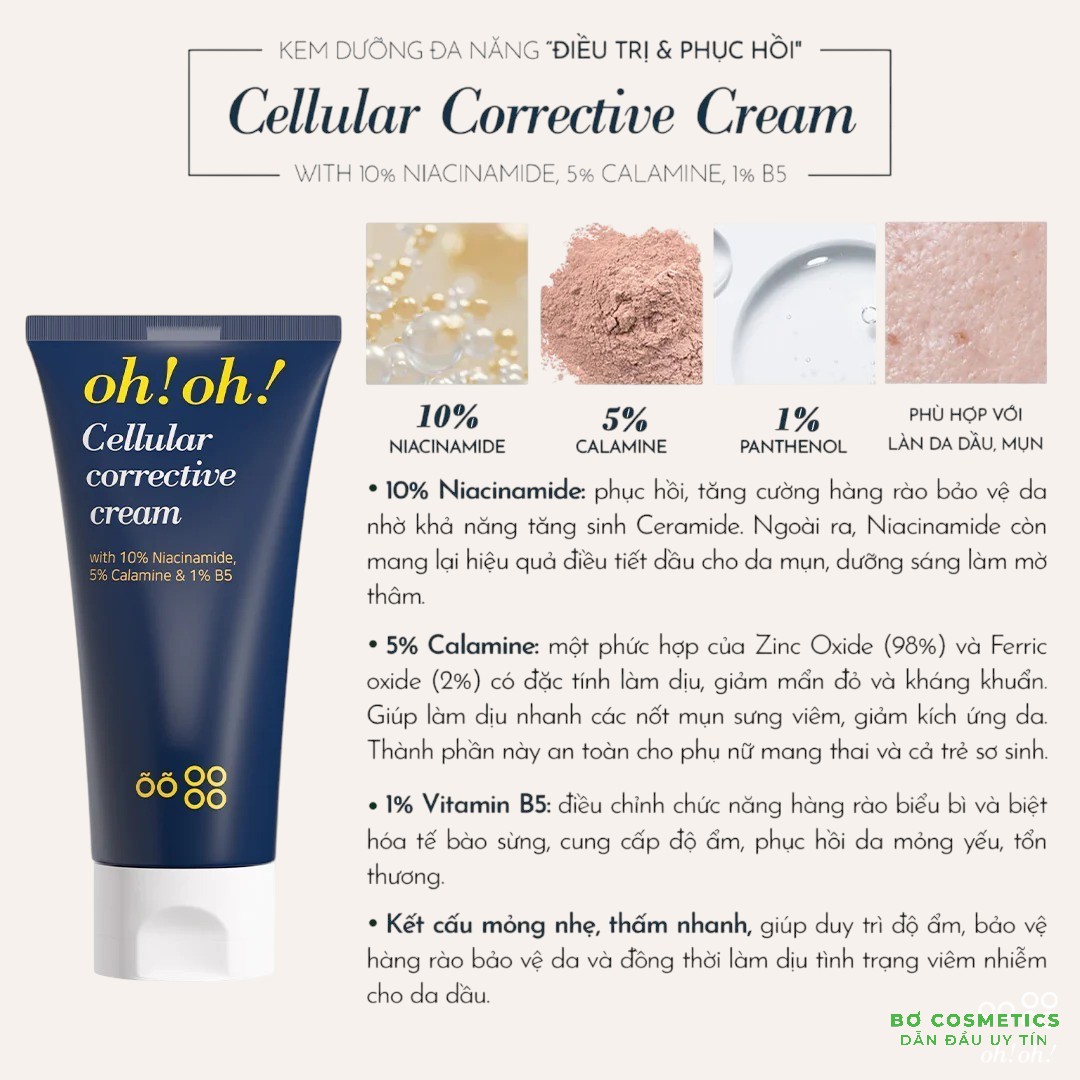 Kem Dưỡng Phục Hồi Da Tổn Thương Đa Năng oh!oh! Cellular Corrective Cream