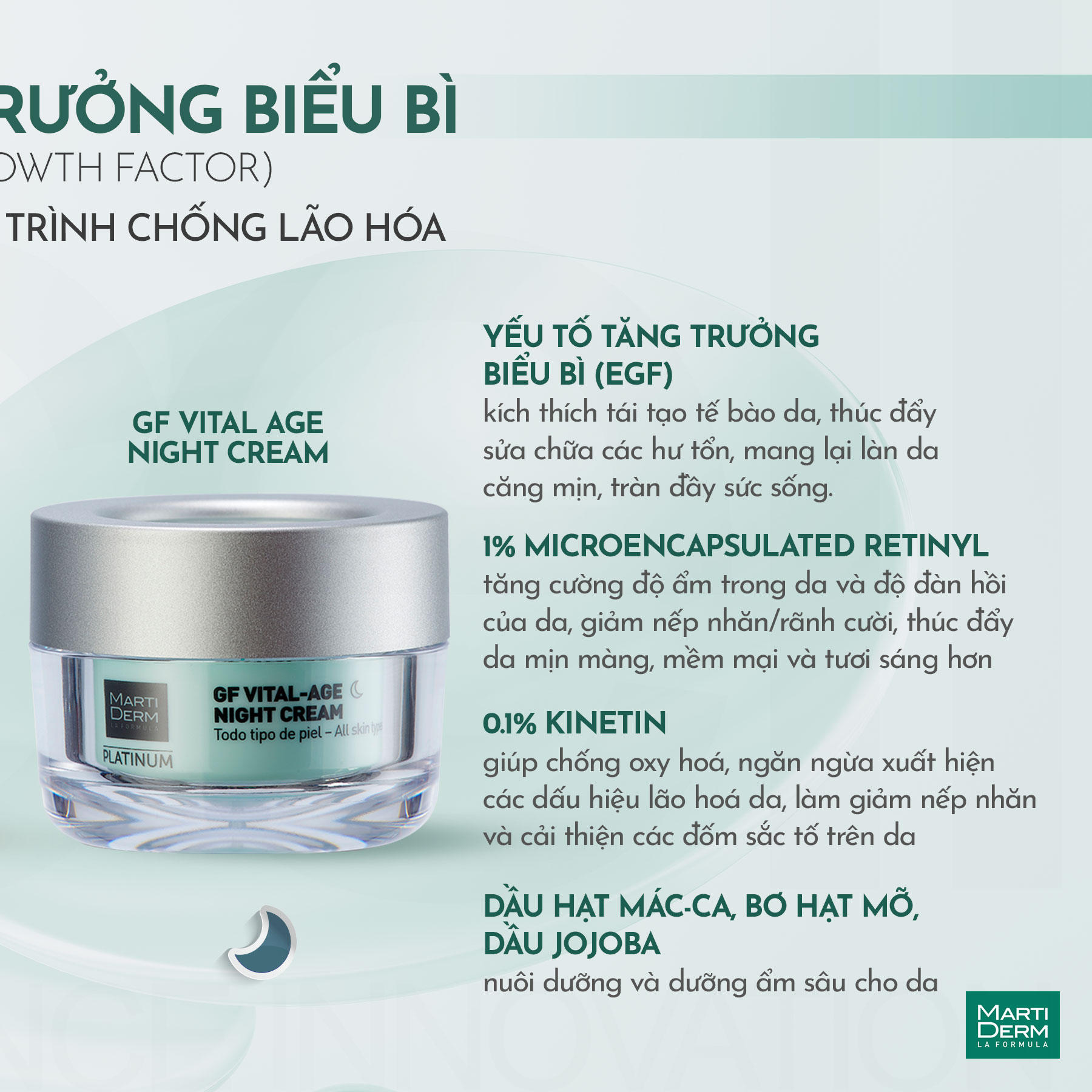 Kem Dưỡng Phục Hồi Hỗ Trợ Trị Mụn & Trẻ Hóa MartiDerm Platinum GF Vital Age Night Cream