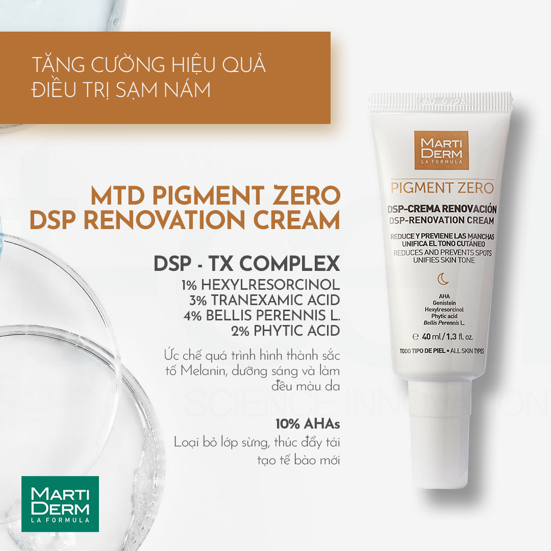 MartiDerm Pigment Zero DSP Renovation Cream - Kem Đêm Làm Sáng Da, Mờ Sắc Tố, Duy Trì Sau Hydroquinone
