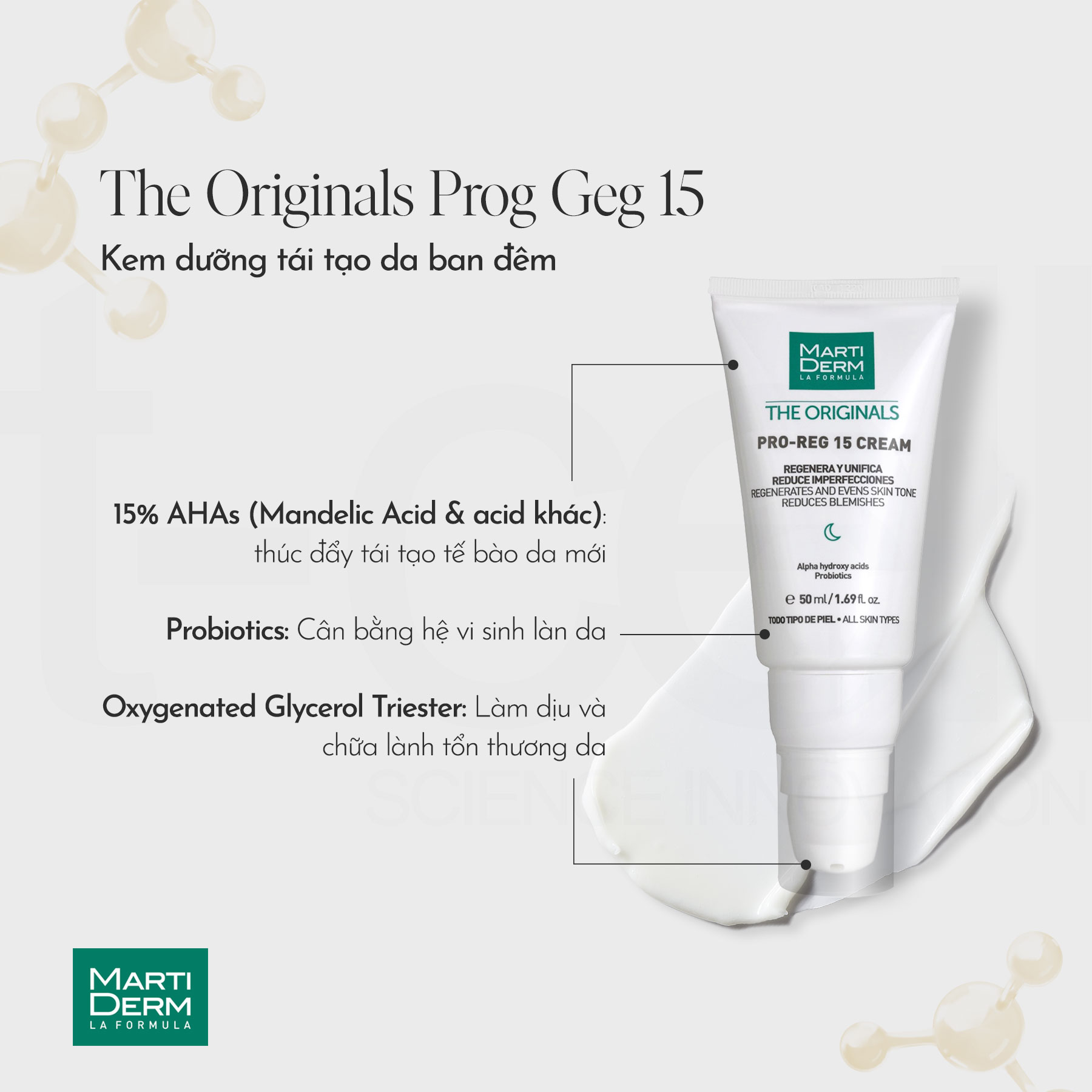 MartiDerm The Originals Pro Reg 15 Cream - Kem dưỡng đêm tái tạo da chuyên sâu 15% AHA