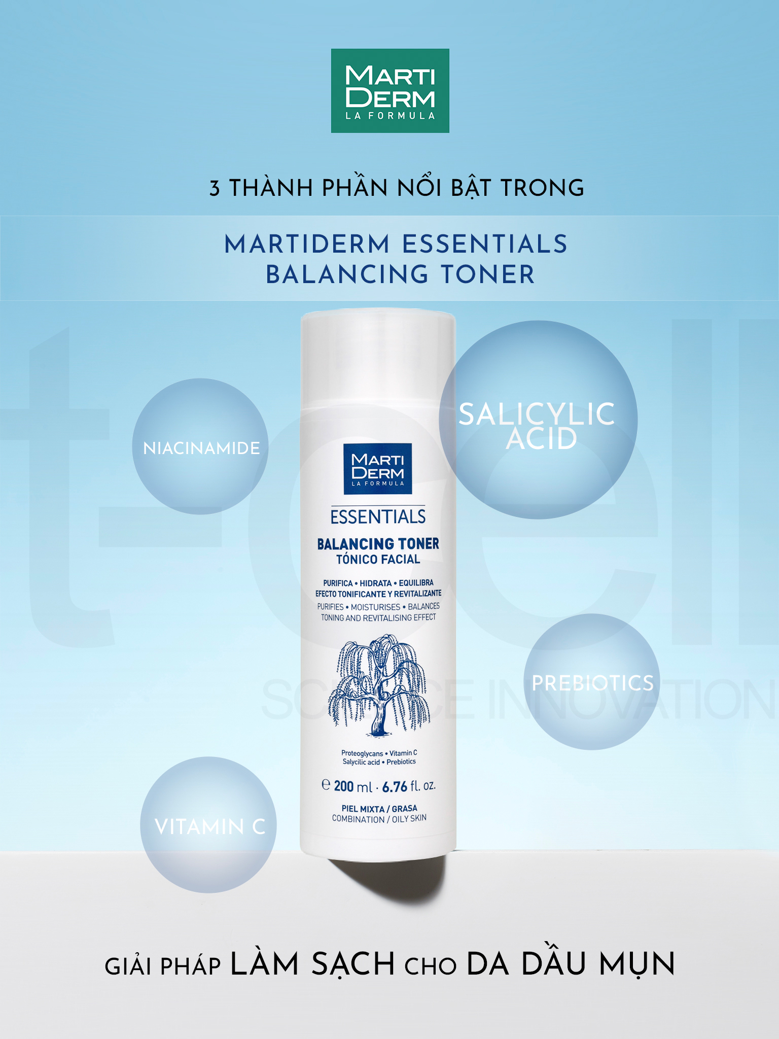 MartiDerm Essentials Balancing Toner - Nước Cân Bằng Làm Sạch Chứa BHA & Prebiotics