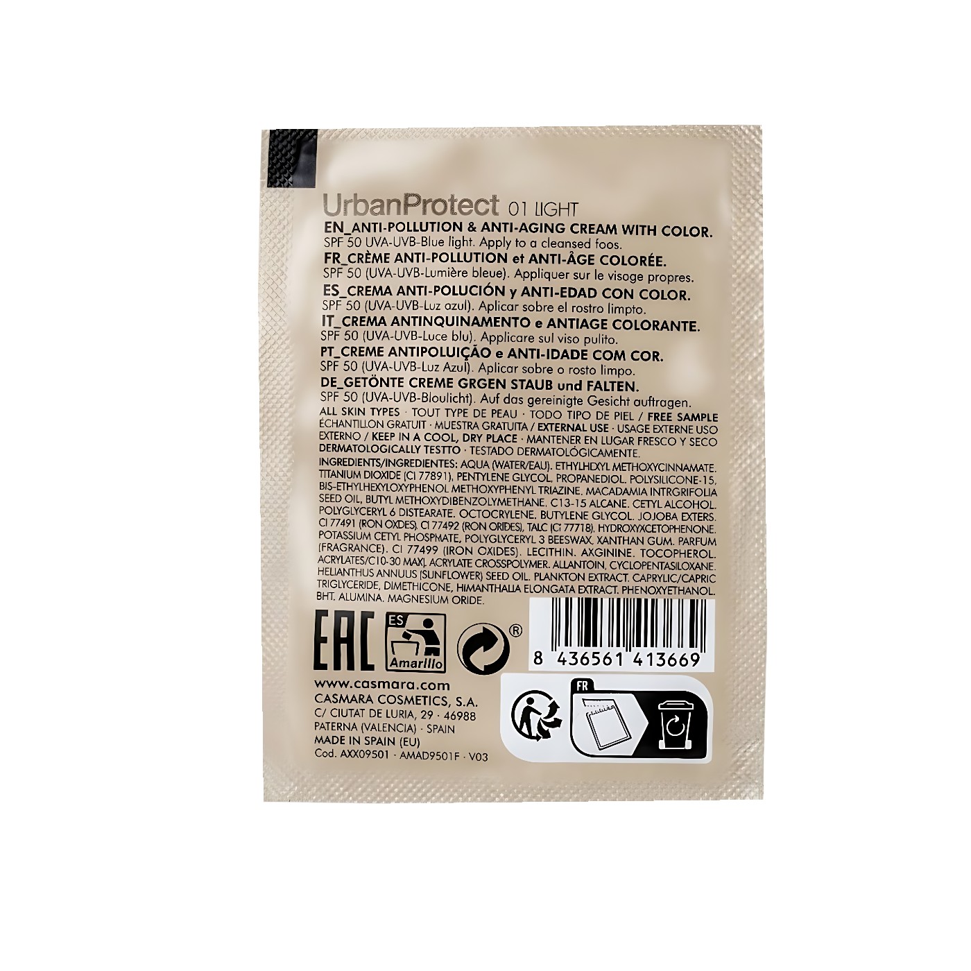 [Samle 2ml] Kem Dưỡng Đa Năng Casmara Urban Protect DD Cream SPF 50 50ml (00 Natural Light)