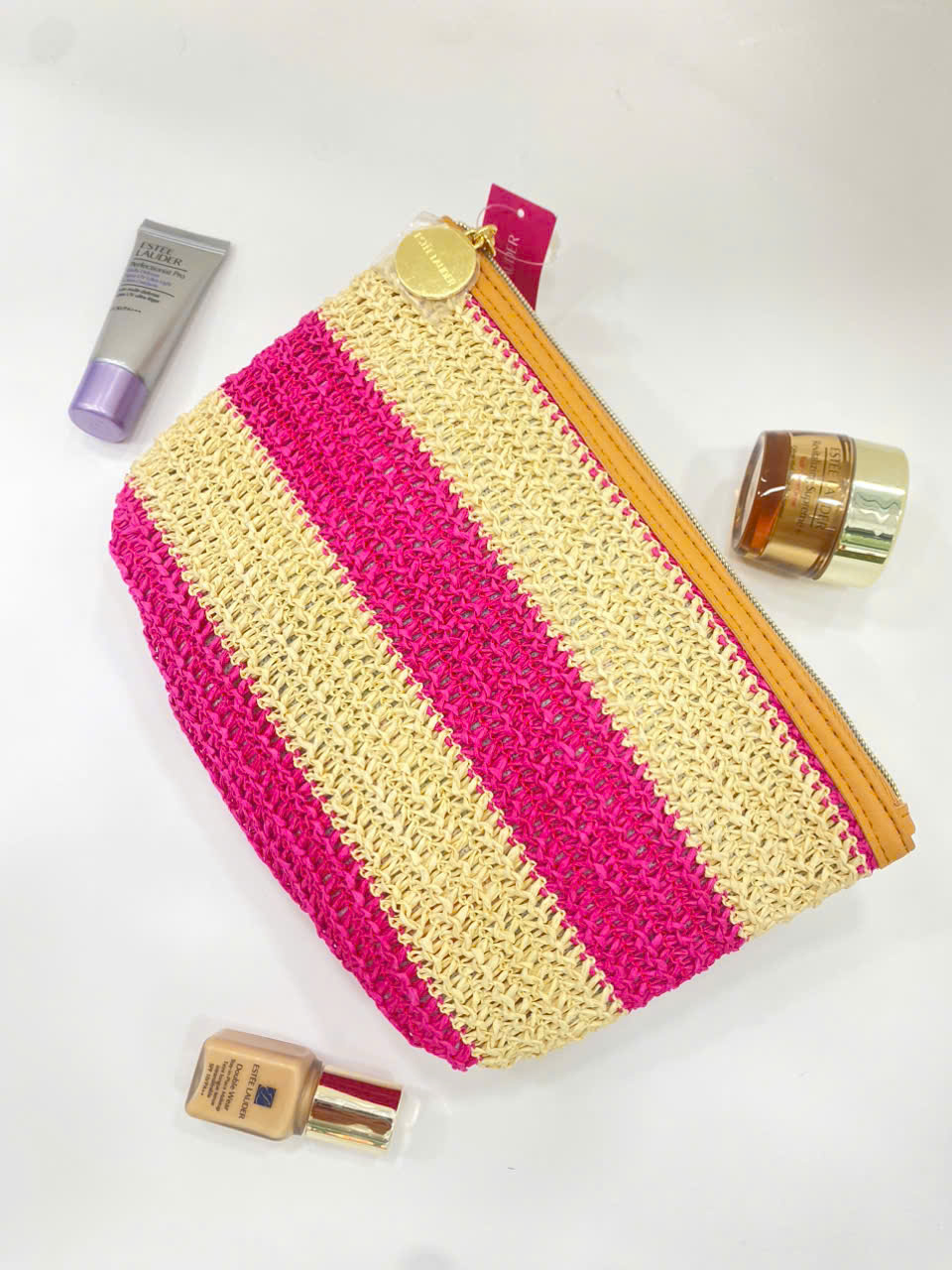 Túi Cói Gift Estee Lauder Màu Hồng Be (24x18x6cm)