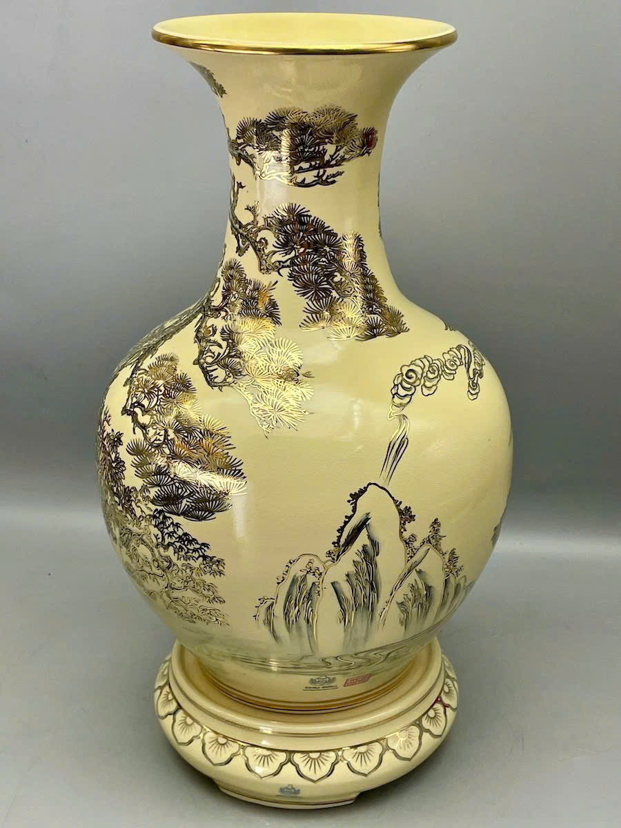 Bình phú quý H65 tùng hạc gốm Chu Đậu vẽ vàng