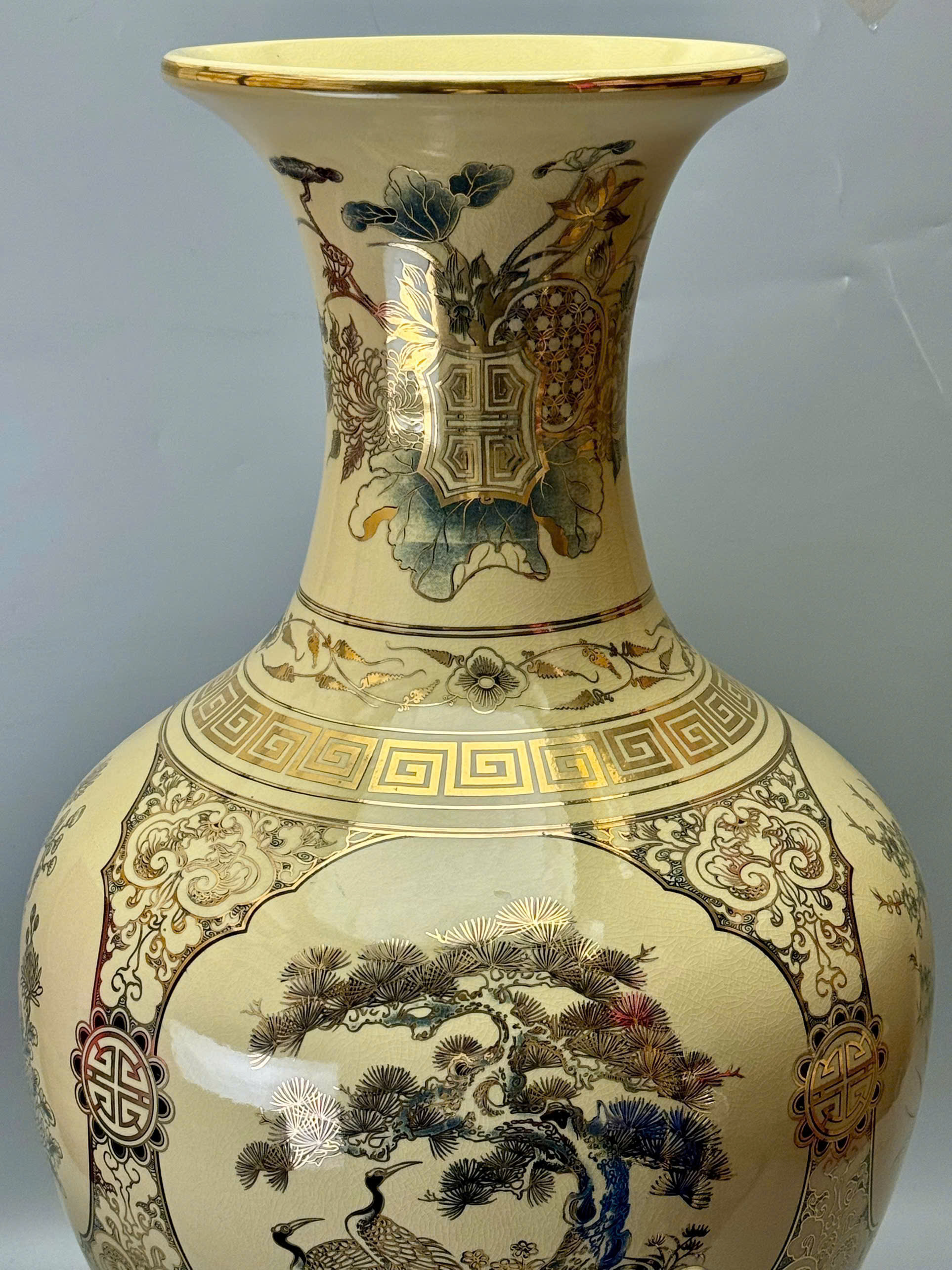 Bình phú quý H65 tứ cảnh sơn thủy gốm Chu Đậu vẽ vàng