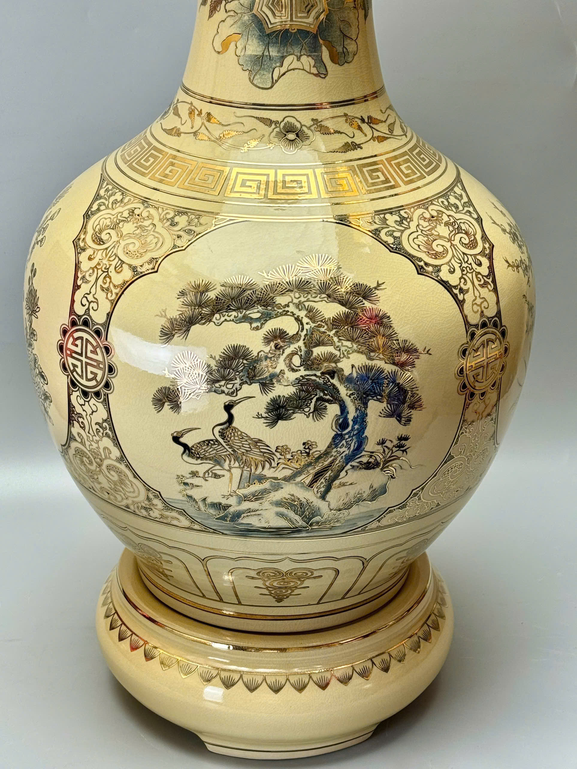 Bình phú quý H65 tứ cảnh sơn thủy gốm Chu Đậu vẽ vàng