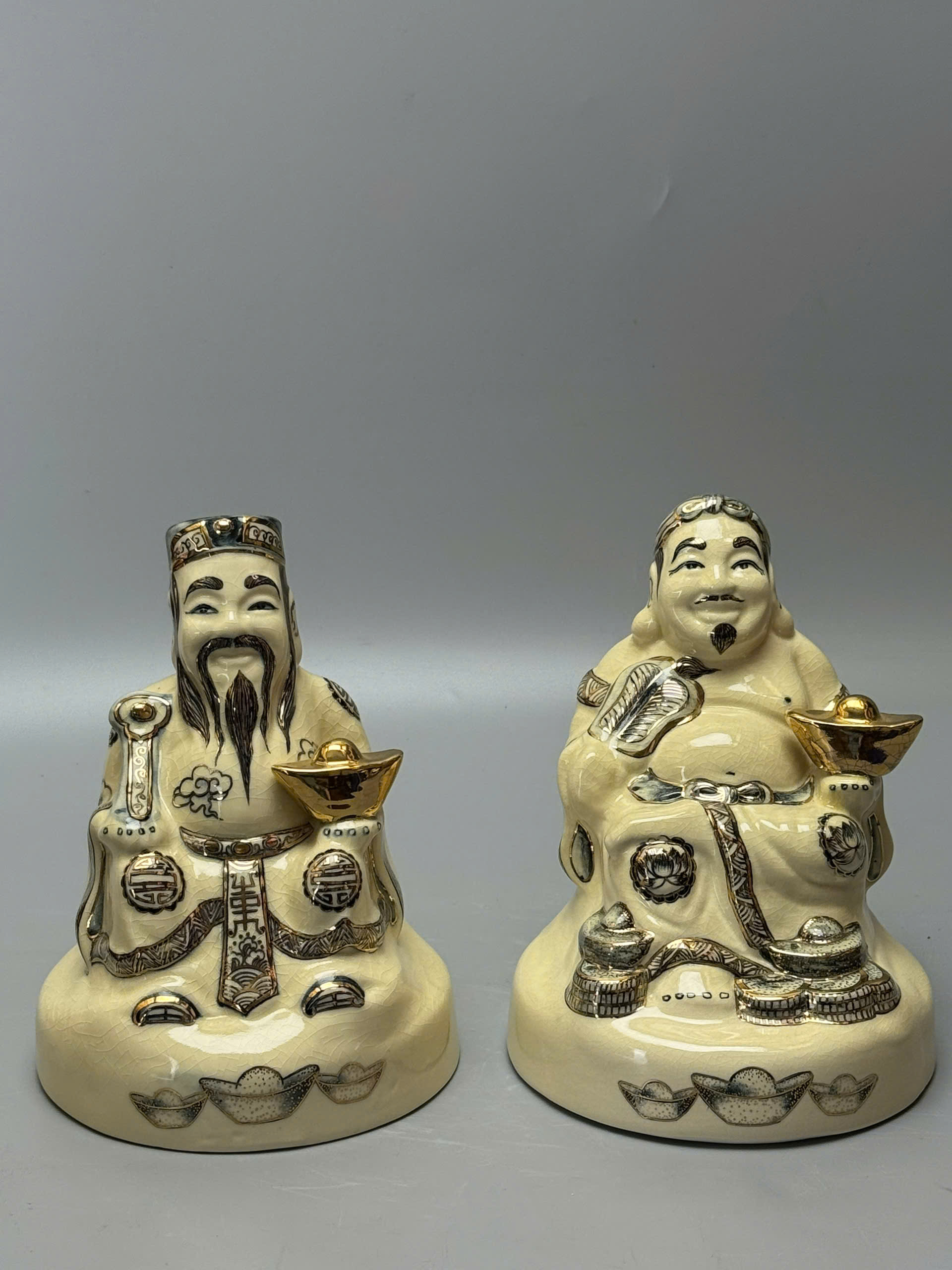 Tượng thần tài thổ địa vẽ vàng gốm Chu Đậu