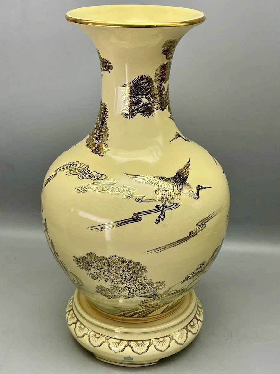 Bình phú quý H65 tùng hạc gốm Chu Đậu vẽ vàng