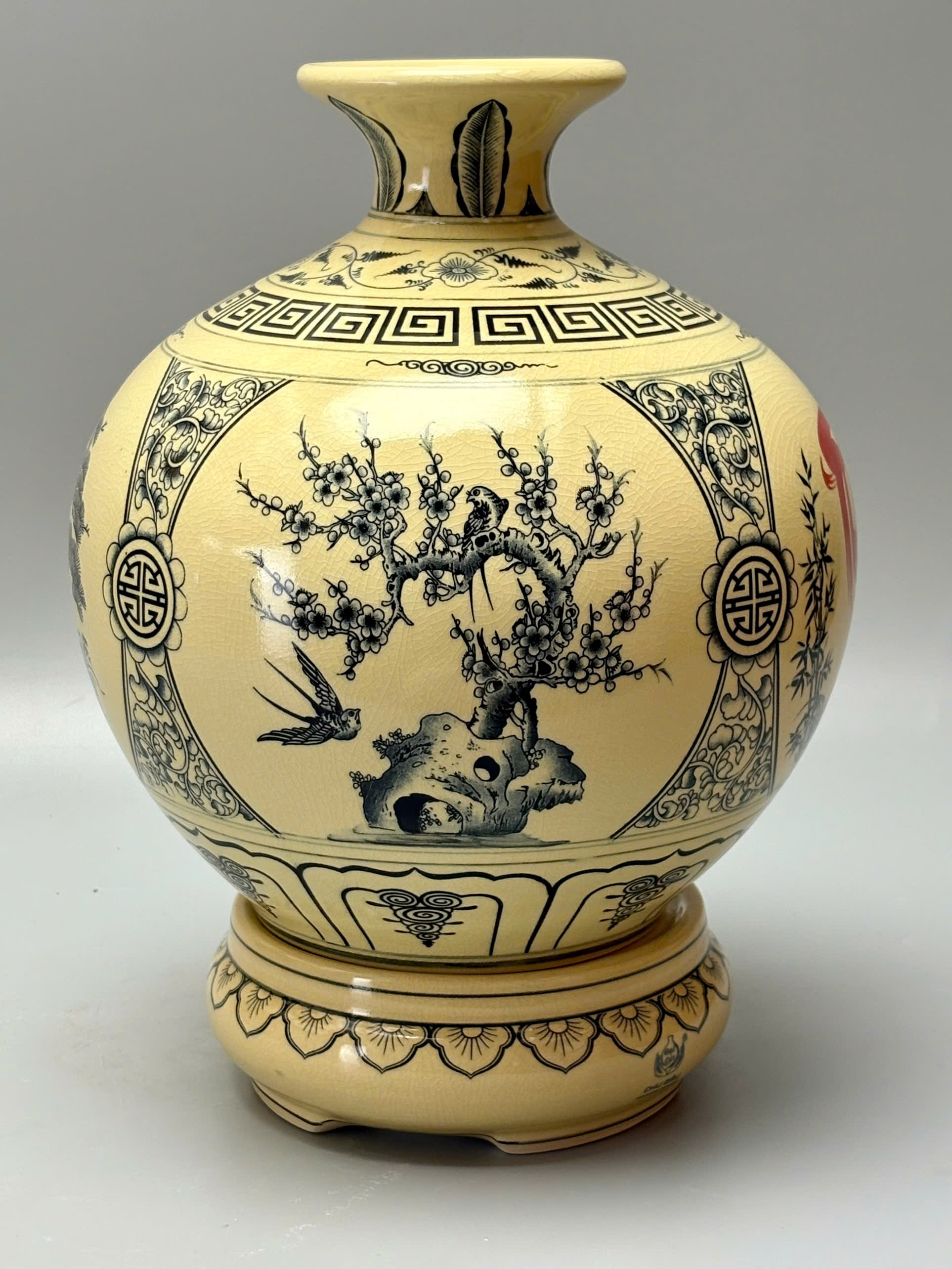 Bình hút lộc chữ Phúc H30 gốm chu đậu truyền thống