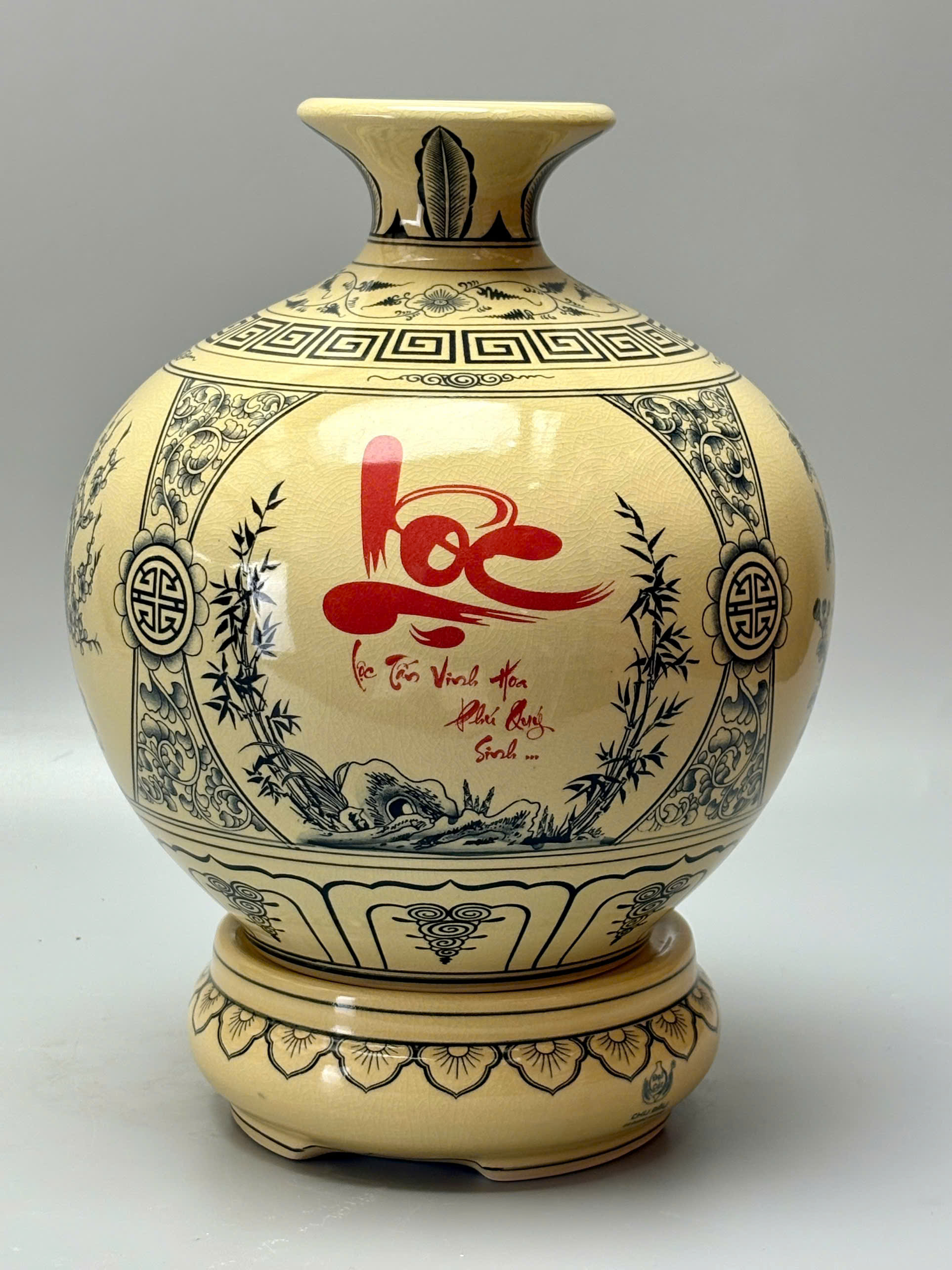 Bình hút tài lộc chữ Lộc H30 gốm Chu Đậu truyền thống