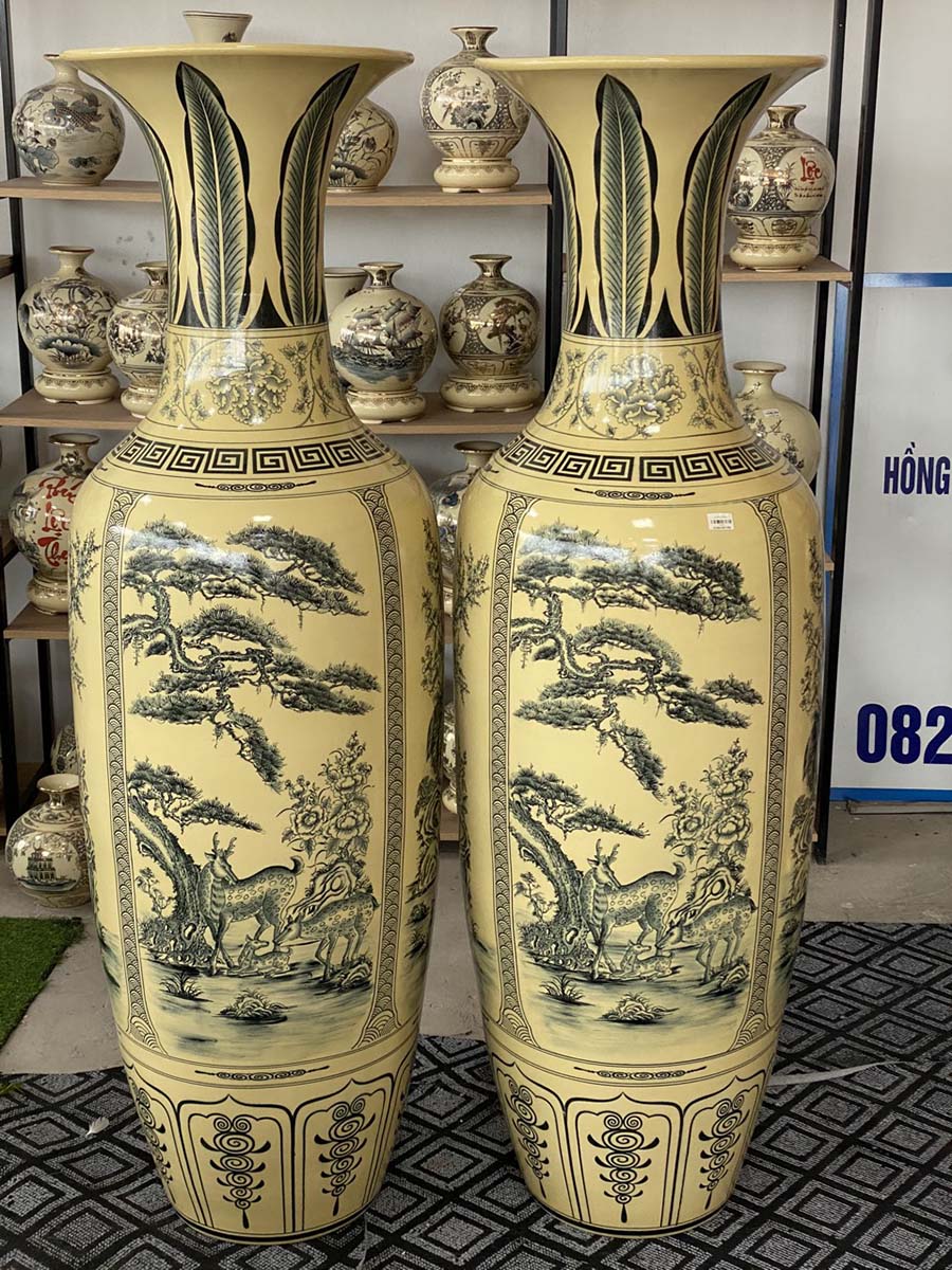 Lộc Bình Tứ Cảnh Cao 1,8m Gốm Chu Đậu Truyền Thống