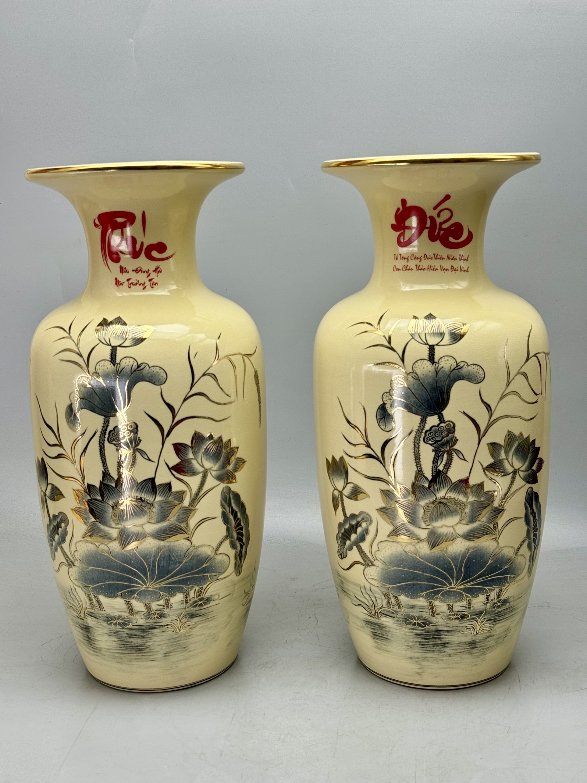 Set Vip bộ đồ thở đỉnh hạc vẽ vàng 24k gốm Chu Đậu