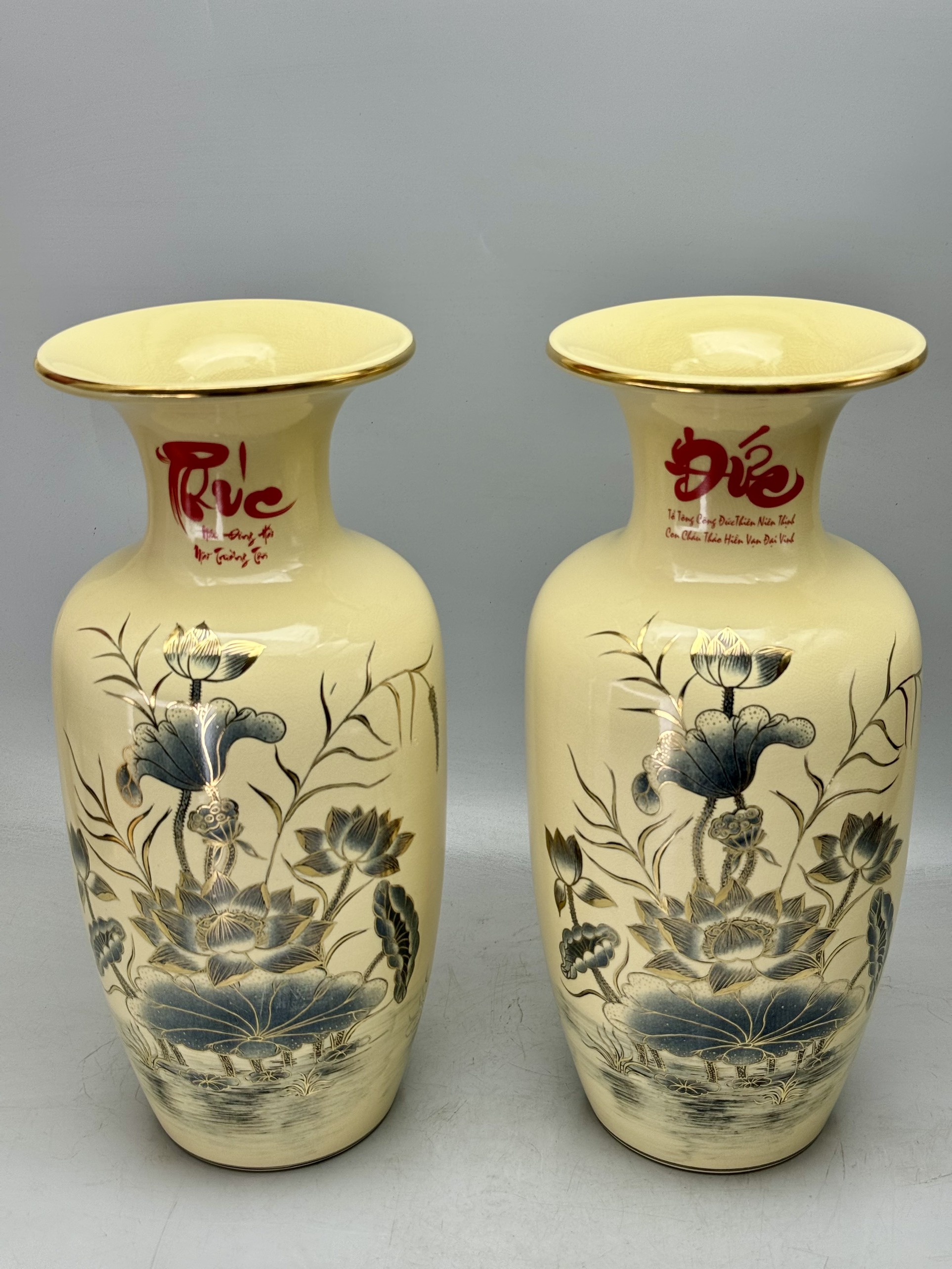 Set Vip bộ đồ thở đỉnh hạc vẽ vàng 24k gốm Chu Đậu