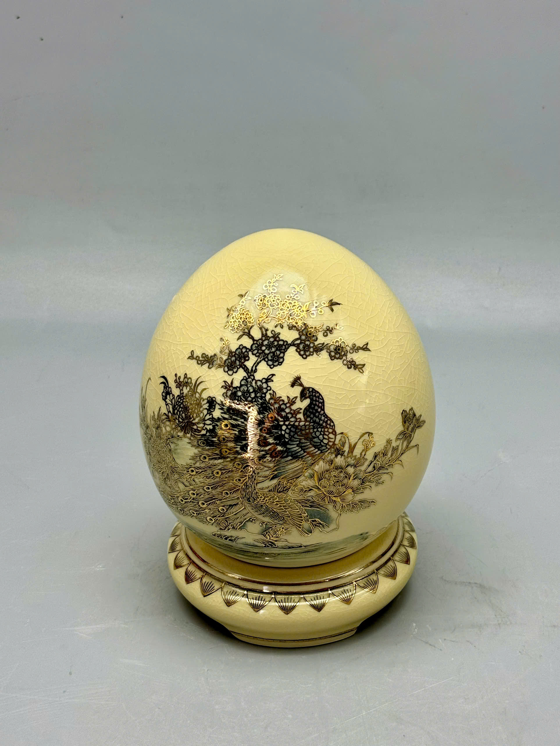 Trứng tài lộc mini thuận buồm xuôi gió gốm Chu Đậu vẽ vàng 24k