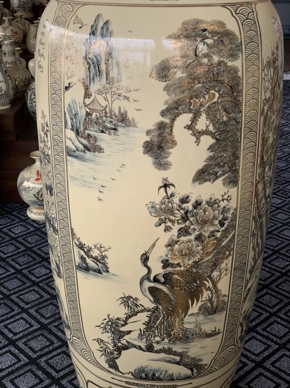 Lộc Bình Tứ Cảnh Cao 1.8m Tứ Cảnh Gốm Chu Đậu Vẽ Vàng