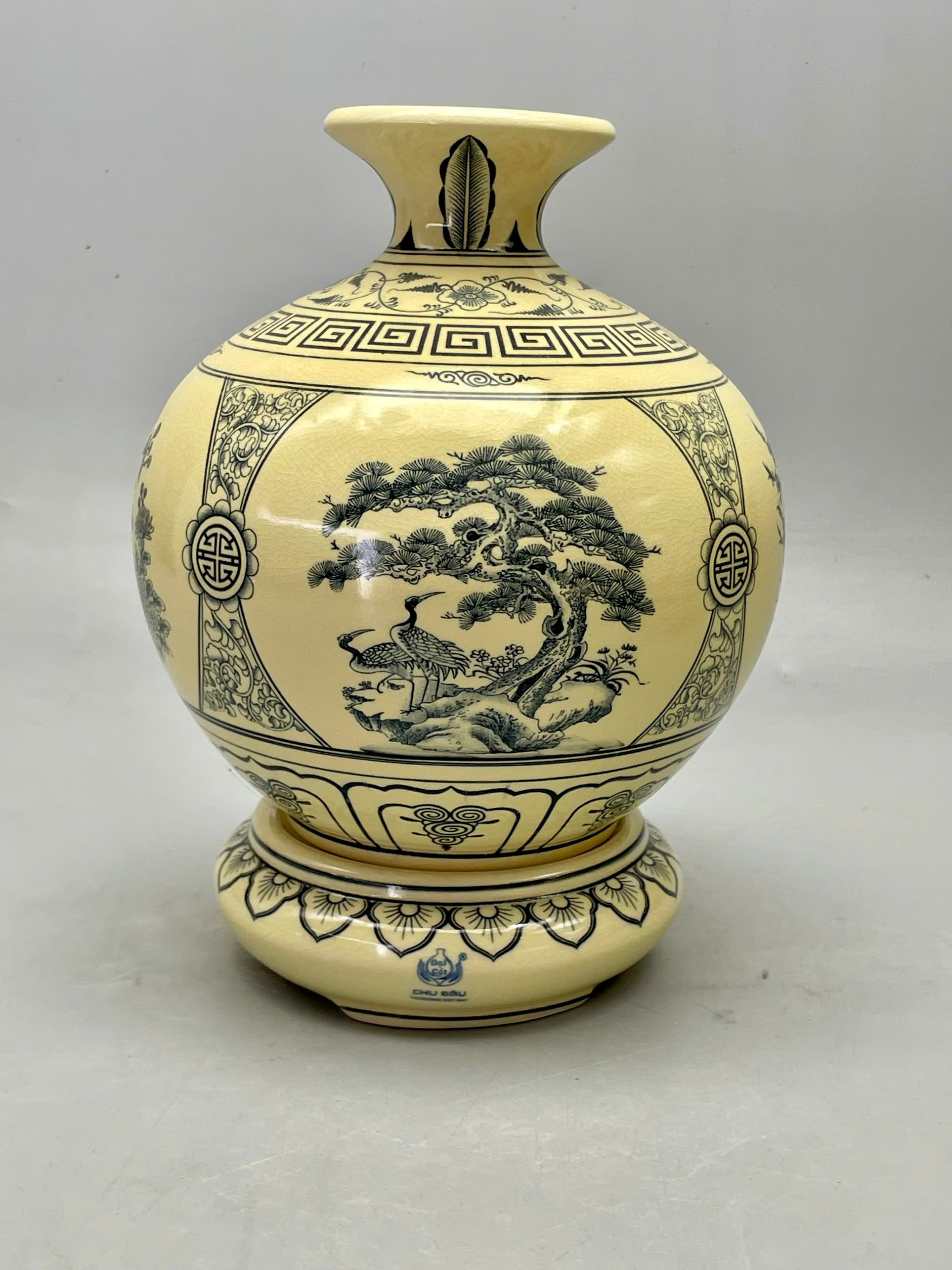 Bình hút lộc tứ cảnh chữ phúc cao 29cm gốm Chu Đậu truyền thống
