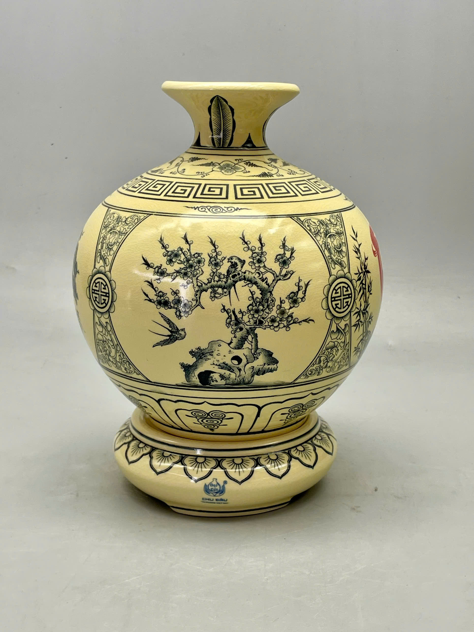 Bình hút lộc tứ cảnh chữ phúc cao 29cm gốm Chu Đậu truyền thống