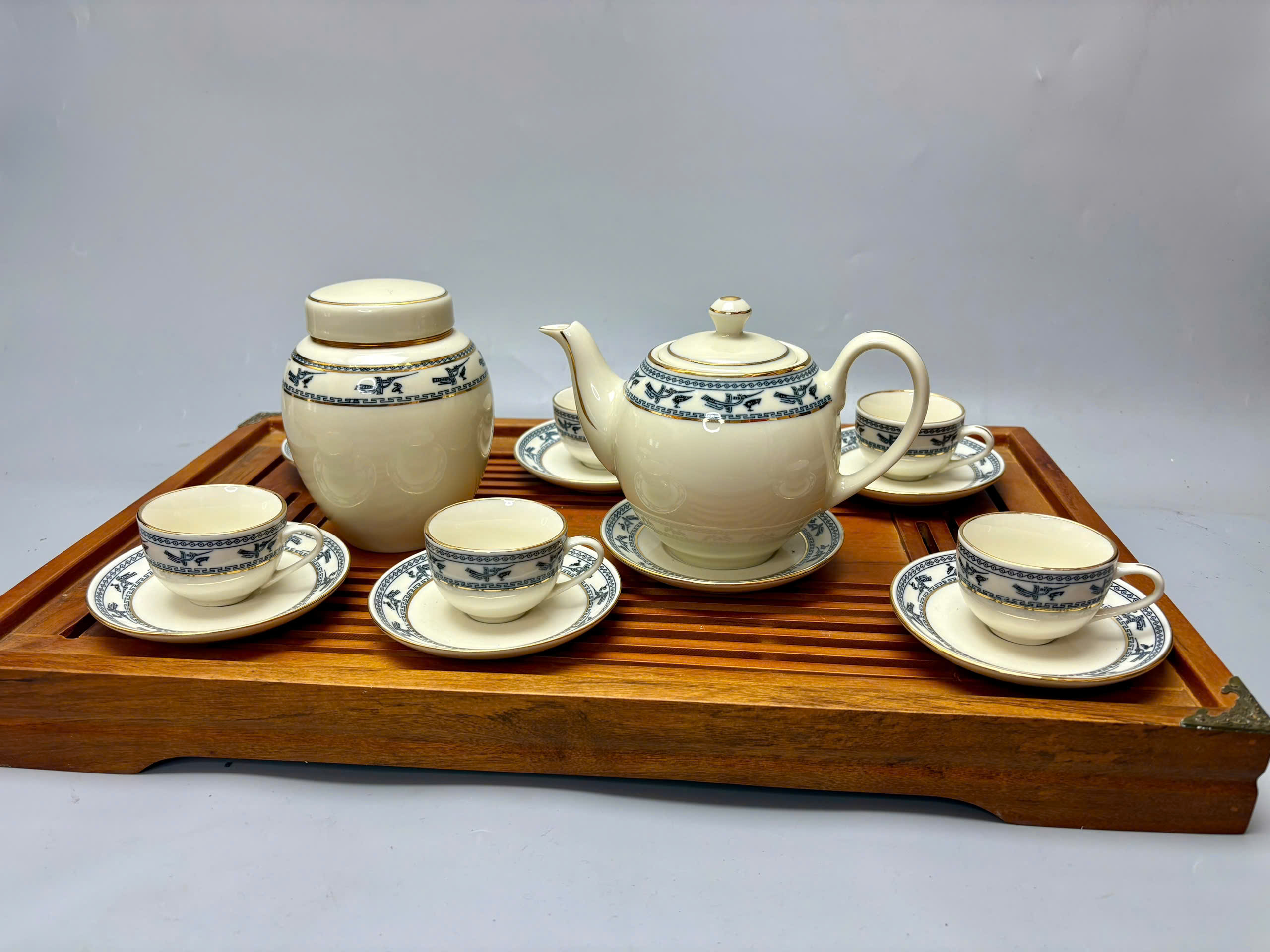 Bộ Ấm Trà Hoạ Tiết Chim Lạc Gốm Chu Đậu Vẽ Vàng