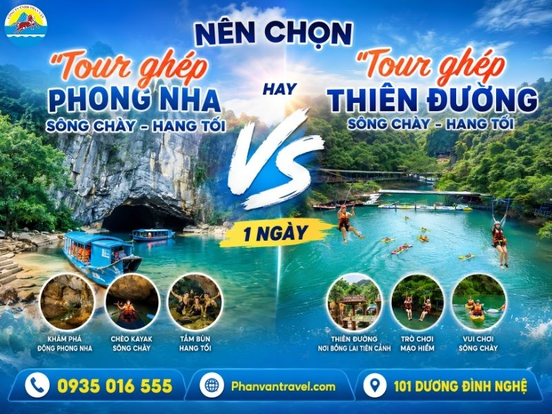 Tour Ghép Phong Nha, Thiên Đường - Sông Chày Hang Tối 1 Ngày Giá Tốt 2026
