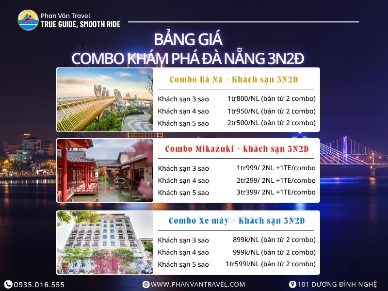 Trọn Gói Combo 3N2Đ Đà Nẵng: Vé Mikazuki, Vé Bà Nà Hills, Khách Sạn, Xe Máy