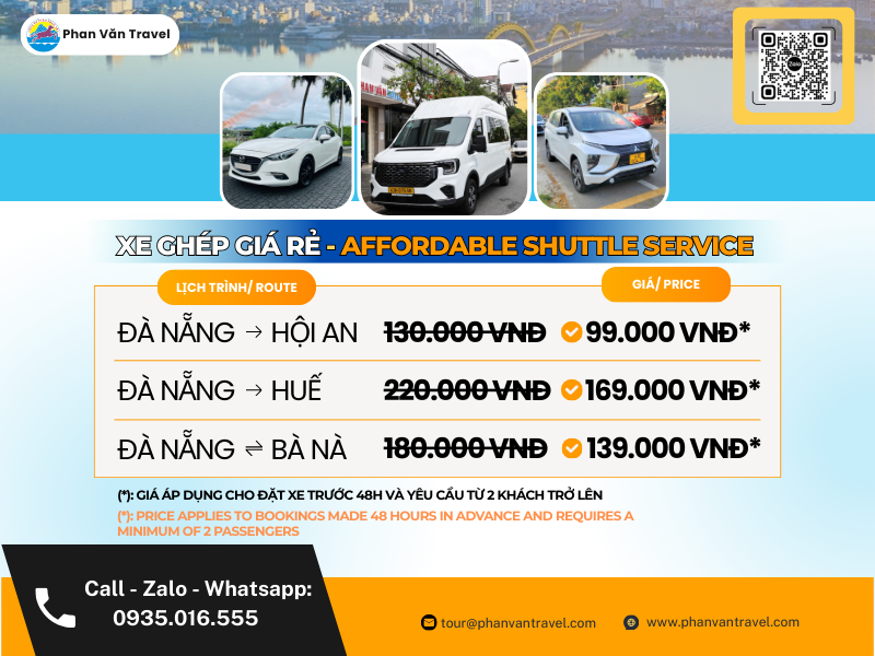 Dịch Vụ Xe Ghép Đà Nẵng - Hội An - Huế Đưa Đón Tận Nơi, Đặt Ngay Kẻo Lỡ